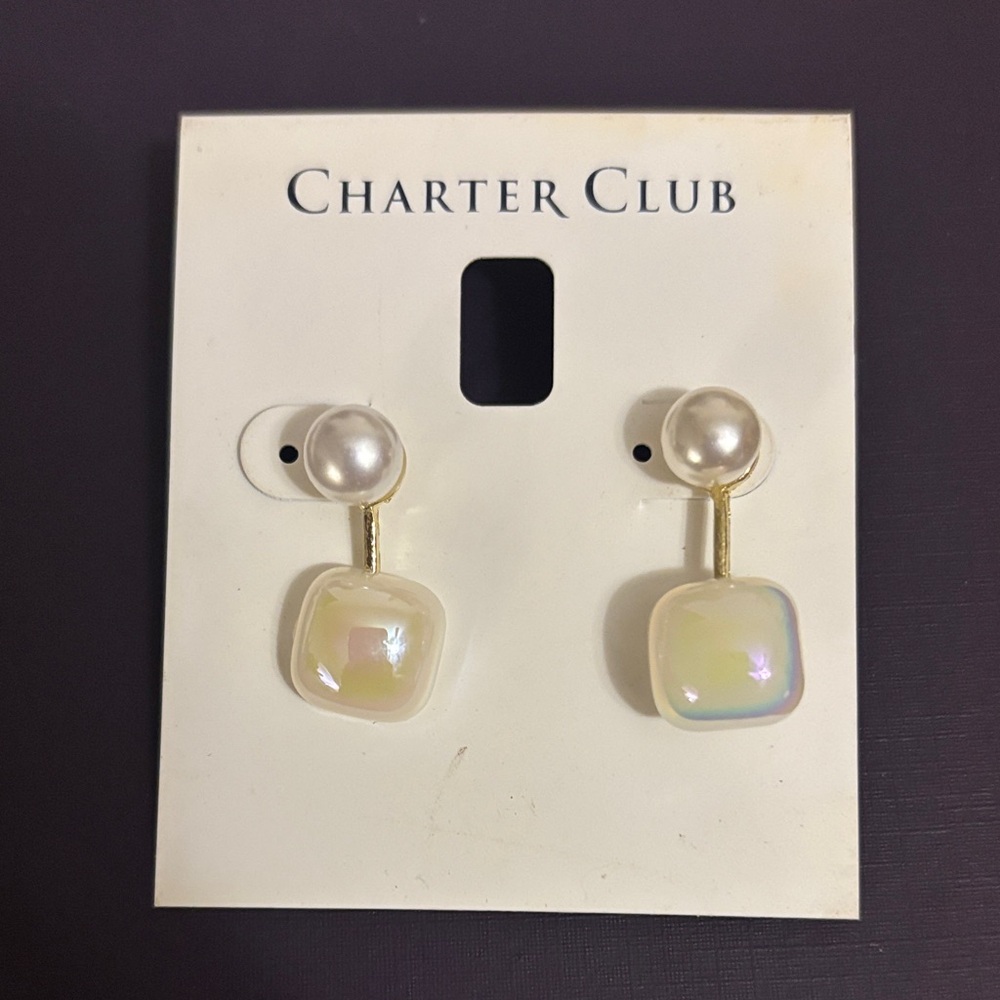 Charter Club Iridescent Pearl and Gold Earrings